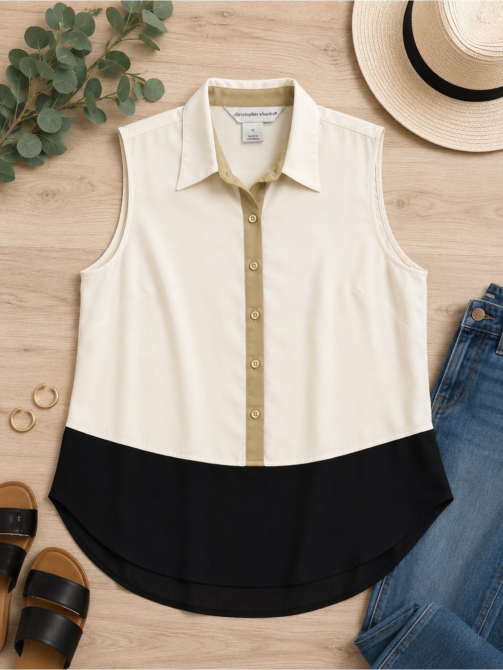 𝘾𝙝𝙧𝙞𝙨𝙩𝙤𝙥𝙝𝙚𝙧 & 𝘽𝙖𝙣𝙠𝙨 XL Colorblock Sleeveless Button Front Blouse